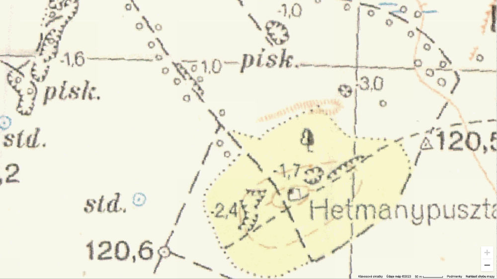 Mapa z roku 1955 zz Hetméňa je Hetmanypuszta